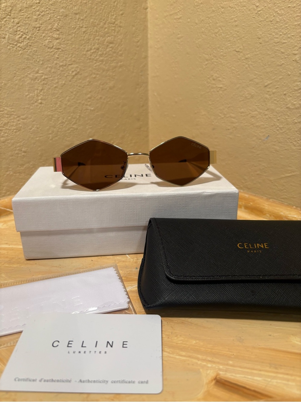 Celine Brown Geometric Lens Sunglasses with Gold Frame Unisex